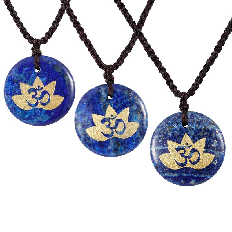 [Australia] - SUNYIK Crown Chakra Engraved Round Stone Amulet Pendant Necklace, Adjustable Wave Necklaces for Unisex #1-lapis lazuli stone 