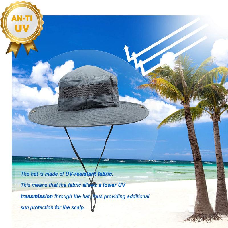 [Australia] - Sun Hat UV Protection Safari Hat Wide Brim Fishsing Hat with Adjustable Chin Strap for Men and Women Grey 