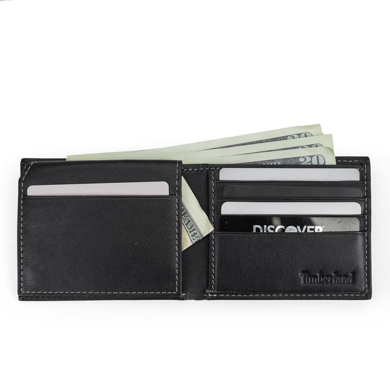 [Australia] - Timberland Men's Leather Wallet with Attached Flip Pocket Black (Blix) 