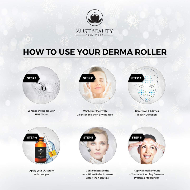 [Australia] - ZUSTBEAUTY | Derma Roller Kit With Organic Vitamin C Serum w/ Soothing Cream For Face, Hair, Beard, Body, Lip, Stomach All-In-One Skin Care System0.3MM Micro needle Roller 540 Titanium MicroNeedles 