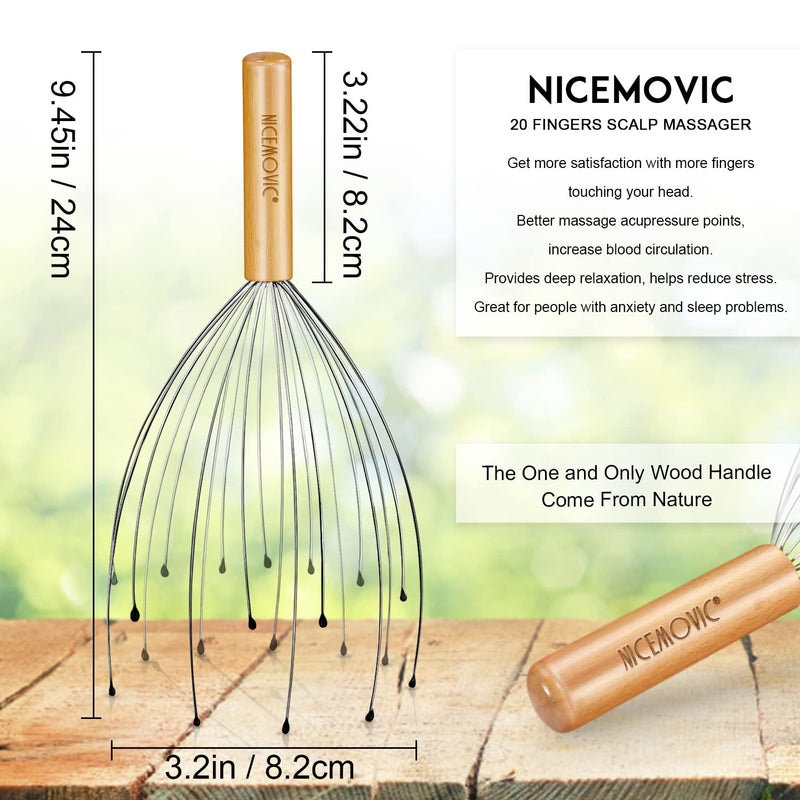 [Australia] - NICEMOVIC Scalp Massager with 20 Prong, Wooden Handheld Head Massager Scratcher Tingler Tools, Hair Claw Scalp Scratcher for Deep Relaxation and Stress Relief 2Pack Head Massager 