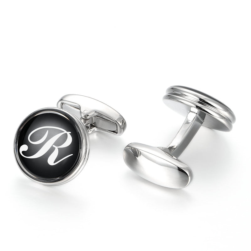 [Australia] - MERIT OCEAN Mens Letter Initial Cufflinks Alphabet Rhodium Plated Cuff Links Wedding Business A-Z R 