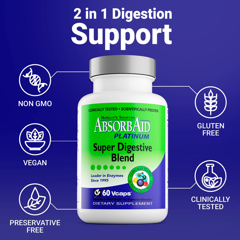 [Australia] - AbsorbAid Platinum Digestive Enzyme Support 60 vCaps, 12 Digestive Enzymes Plus 2 Probiotics for Maximum Relief! 