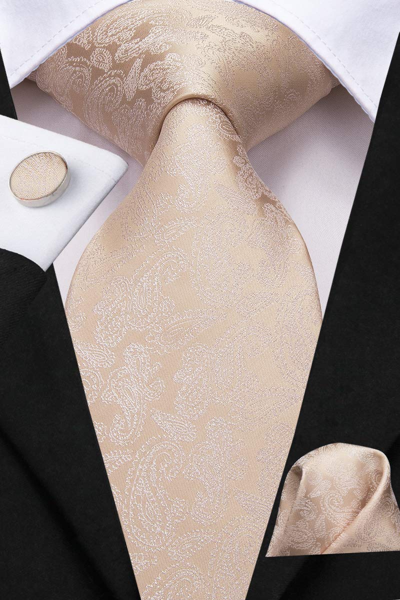 [Australia] - Hi-Tie Silk Paisley Necktie and Pocket Square Cufflinks Set 03157-sn 