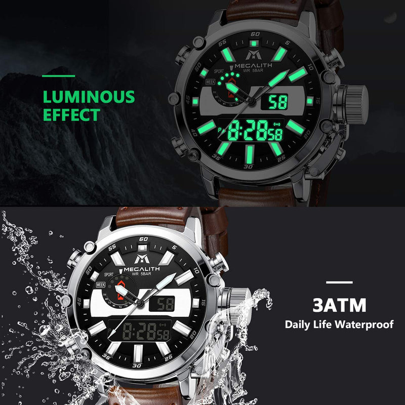 [Australia] - MEGALITH Mens Watches Digital Waterproof Military Sports Watches for Men Luminous Multifunctional Stopwatch Large Face Alarm Wrist Watch with Led Backlight 1-Brown 