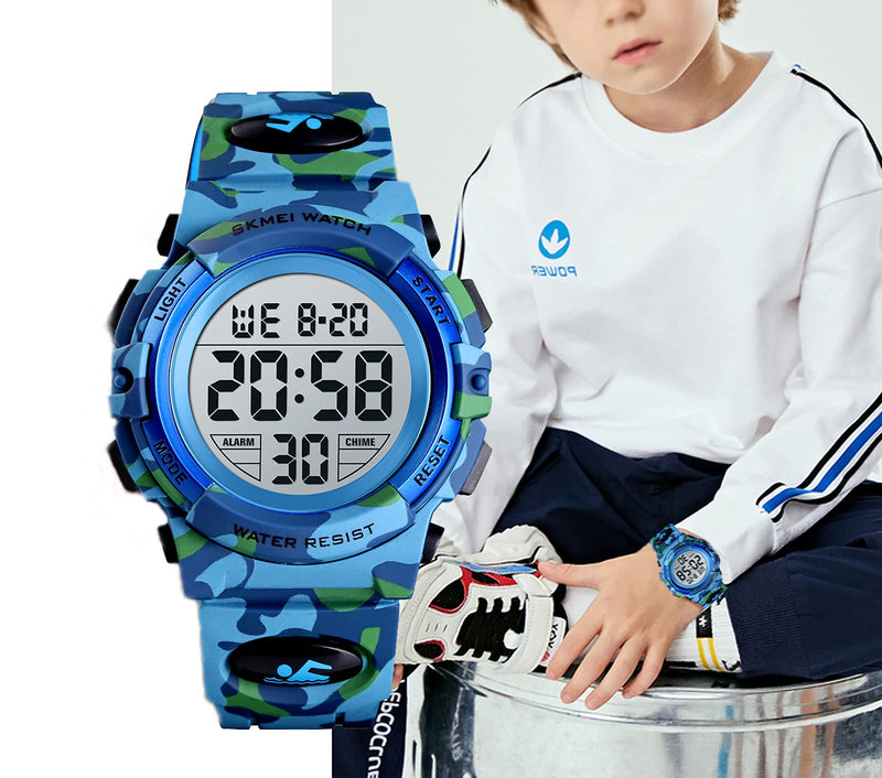 [Australia] - Kids Digital Watch Alarm Clock 12/24 H Stopwatch 7 Colorful Led Boy Girl Wristwatch Kids Watches Multi Function 50M Waterproof Children Sports Watches 