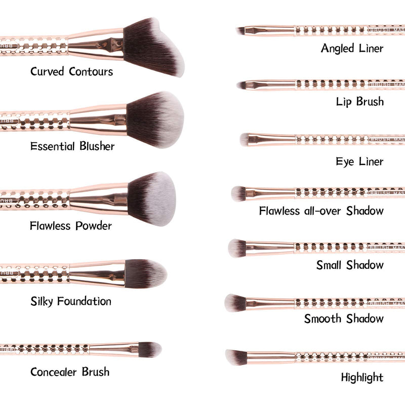 [Australia] - Brush Master Makeup Brushes Set 12 Pcs, Professional Face Cosmetic Brush for Kabuki Foundation Contour Concealer Eyeshadows Lip W/ Leather Bag 