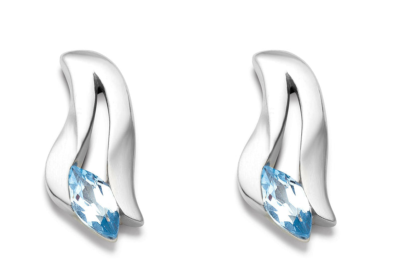 [Australia] - Miore 925 Sterling silver earrings with zirconia blue Topaz 14.5 mm x 7 mm 