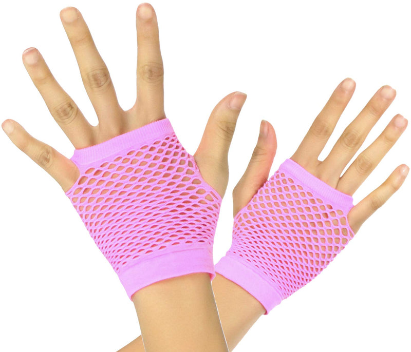 [Australia] - ToBeInStyle Women’s Vibrant Rave Wear Thick Diamond Net Fingerless Wrist Gloves One Size Regular Neonpink 