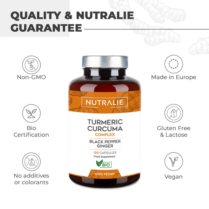 [Australia] - Organic Turmeric Capsules - with Black Pepper and Ginger - 1420mg High Strength Turmeric Curcuma Complex - Supplement with Curcumin - 120 Vegan Organic Capsules Nutralie 