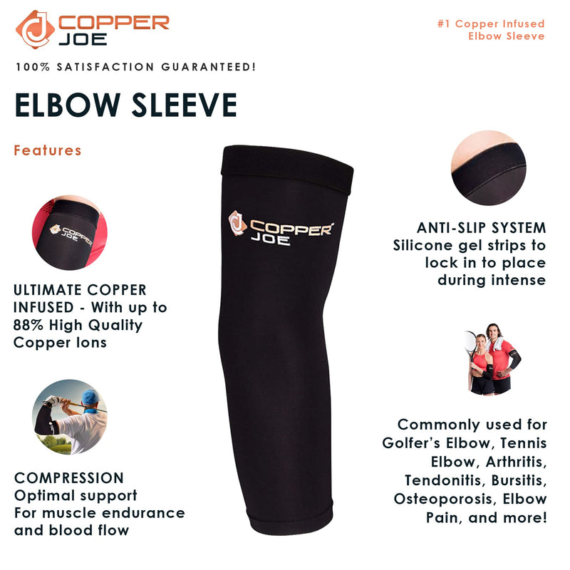 [Australia] - 2 Pack - Copper Joe Recovery Elbow Compression Sleeve - Ultimate Copper Relief Elbow Brace for Arthritis, Golfers or Tennis Elbow and Tendonitis. Elbow Support Arm Sleeves For Men and Women (Small) Small (1 Pair) 