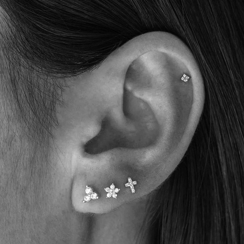 [Australia] - Sterling Silver Stud Earrings for Women Men,1 Pair Flower Cubic Zirconia Stud Earrings | Small Cartilage CZ Hypoallergenic Tragus Piercing Earrings for Girls Teens 5mm 