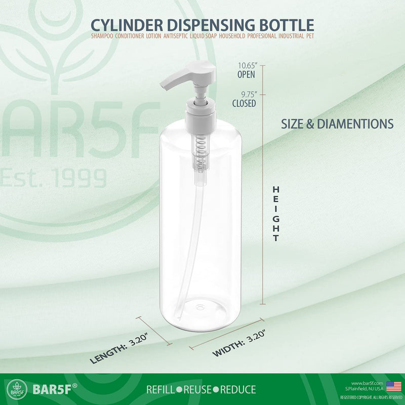 [Australia] - Bar5F Empty Shampoo Pump Bottles, 32Oz(1Liter), BPA-FREE, Plastic (PETE1) Cylinder, Pack of 3 