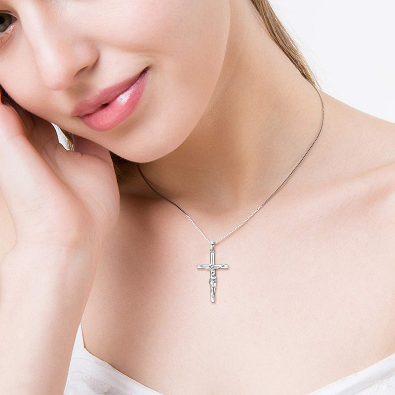 [Australia] - LUHE Crucifix Necklace Sterling Silver Jesus Christ Cross Crucifix Chain Pendant Necklace Jewelry Gifts for Women Girls 