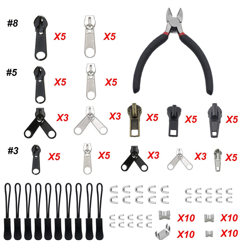 [Australia] - YaHoGa 143 PCS Zipper Repair Kit Zipper Replacement with Install Plier for Bags, Jackets, Tents, Backpacks, Sleeping Bag 