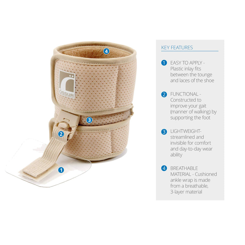 [Australia] - Ossur Foot-Up Drop Foot Brace | Ankle-Foot Orthosis (AFO) for Drop Foot Support | Lightweight, Adjustable Wrap for All-Day Comfort | Breathable Material for All Day Walking | (Beige, Large) Beige Large (Pack of 1) 