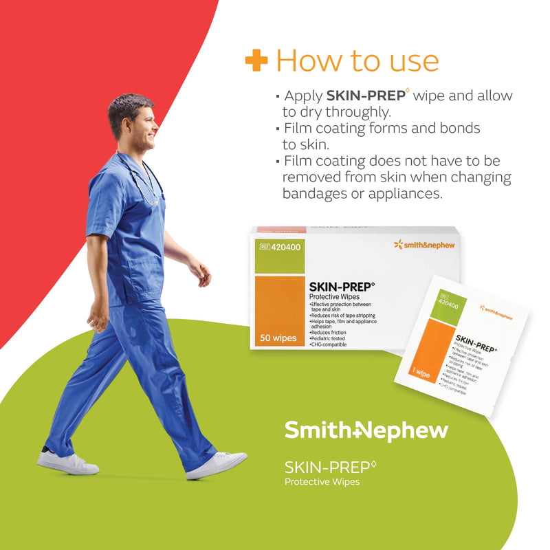 [Australia] - Smith+Nephew SKIN-PREP◊ Wipes, Protective Dressing Wipes, Skin Barrier Film, Contains Alcohol, Box of 50 