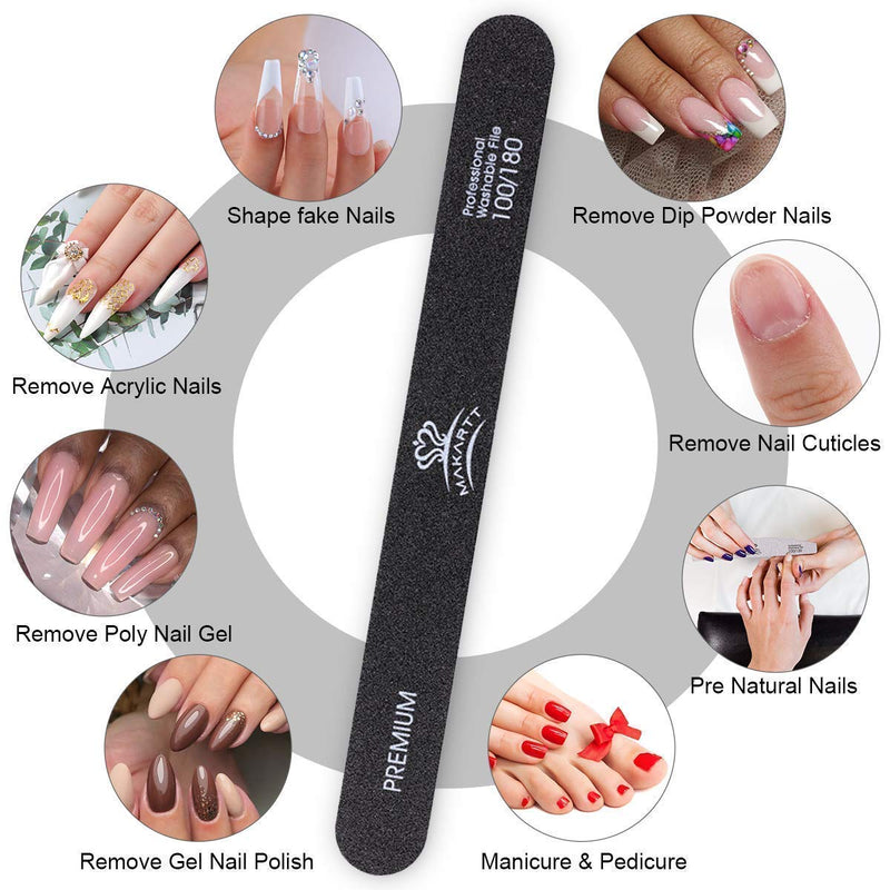 [Australia] - MAKARTT Nail Files 100 180 Grit for Poly Nail Extension Gel Acrylic Nails Files Double Sided Black Washable 10 Nail File Set Manicure Tools F-01 100/180 Grit 