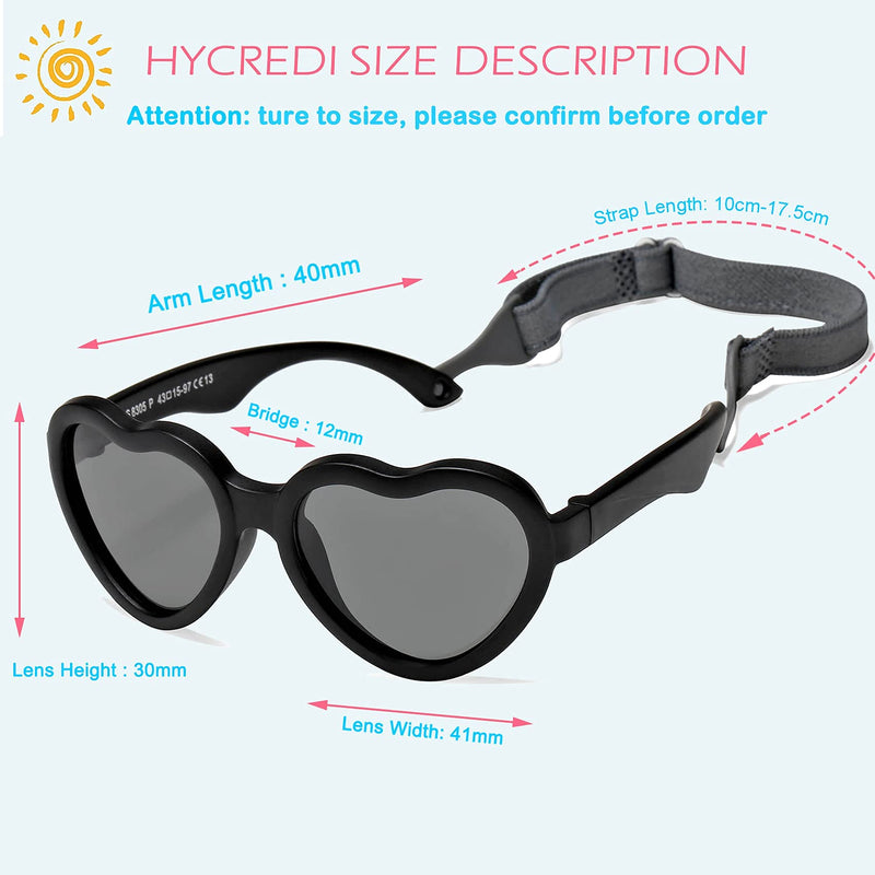 [Australia] - Heart Shaped Sunglasses Baby Girl Polarized UV Protection Toddler Shades 0-24 Months Black / Gray 40 Millimeters 