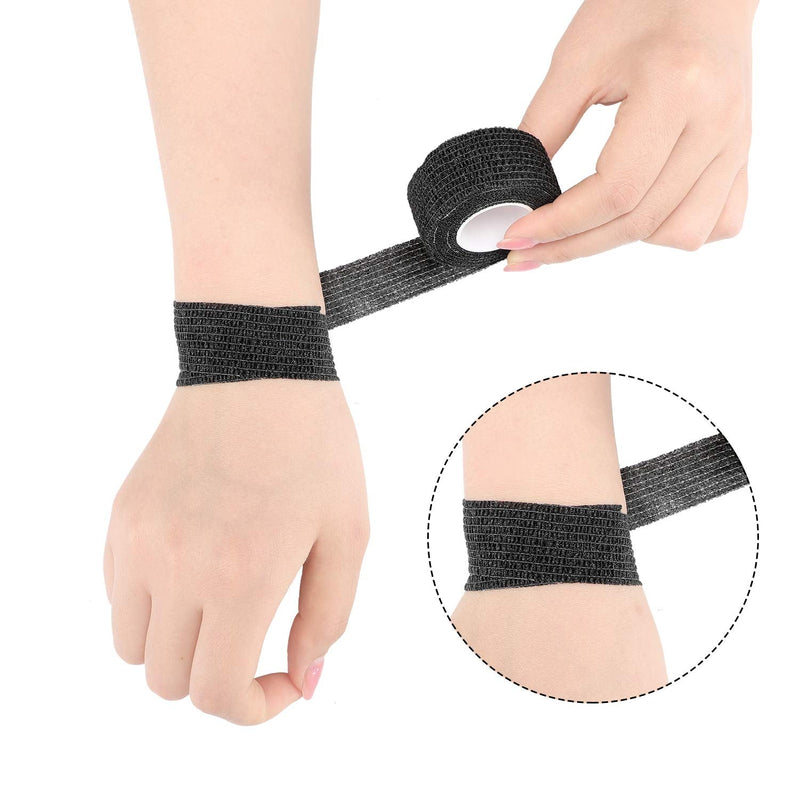 [Australia] - Pangda 12 Pieces Adhesive Bandage Wrap Stretch Self-Adherent Tape for Sports, Wrist, Ankle, 5 Yards Each (1 Inch, Black) 1 Inch (Pack of 12) 