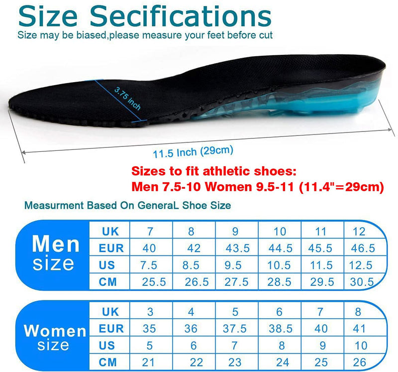 [Australia] - Silica Gel Sport Shoe Insole,MARRDO Spring Cushioning Shock Absorption Shoe Insert ,Forefoot Enhances Massaging Footbeds,Plantar Fasciitis Sports Running Insoles for Men & Women(Men 7.5-10) Men 7.5-10/Women 9-11 Black 