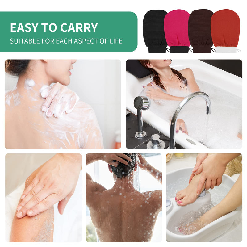 [Australia] - BiJun Moroccan Exfoliating Gloves Kessa Scrub Mitt, for All Skin Types and Improve Blood Circulation, Shower, Spa, Dead Skin Cell Remover (4 pack) 