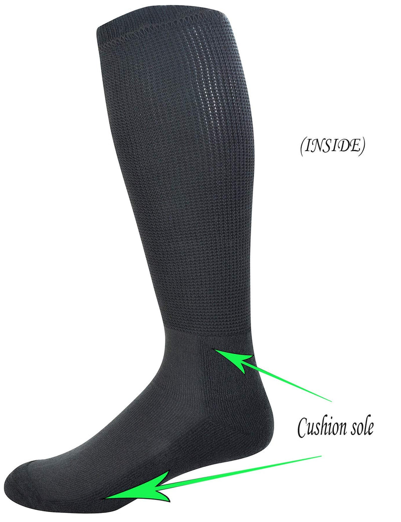 [Australia] - Yomandamor 3 Pairs Mens Cotton Diabetic Over the Calf Dress Socks with Seamless Toe Size 10-13 3 Pairs Black 