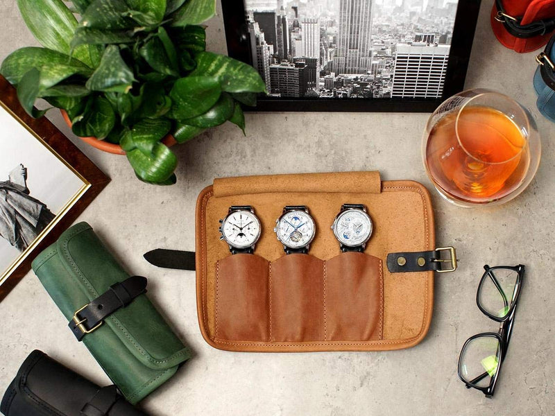 [Australia] - Karasto Leather Watch Roll Travel Organizer Holds Up to 3 Watches Case Handmade Watchlover Storage for Men and Women (Tobacco) Tobacco 