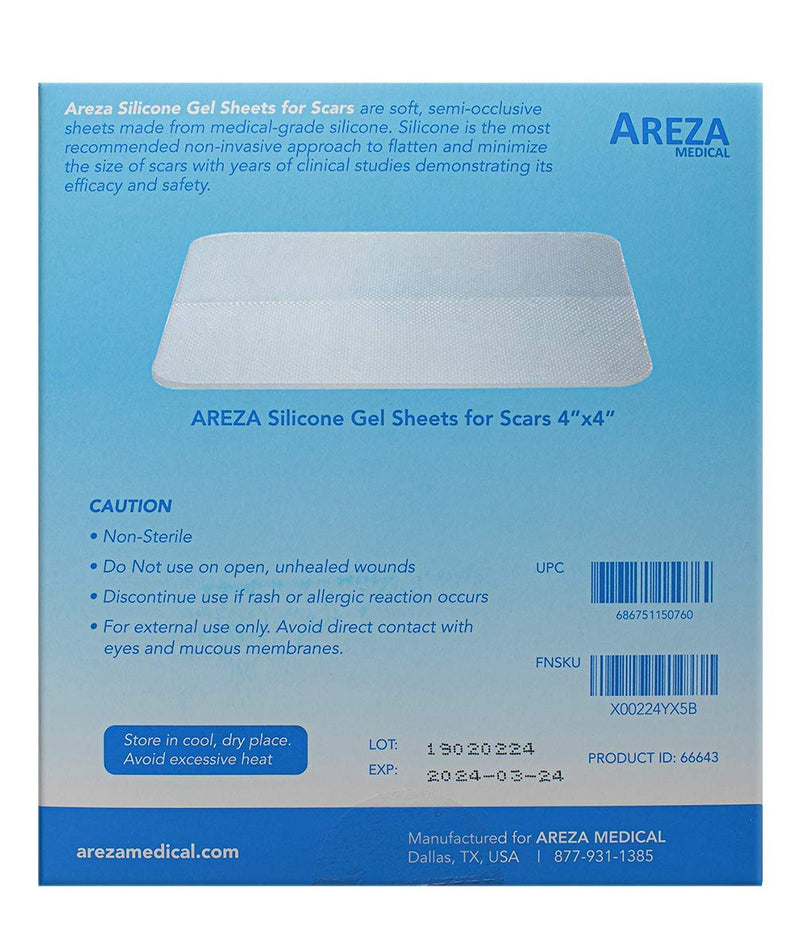 [Australia] - Silicone Gel Sheets for Scars 4" x 4" Three Sheets Per Box; By Areza Medical 