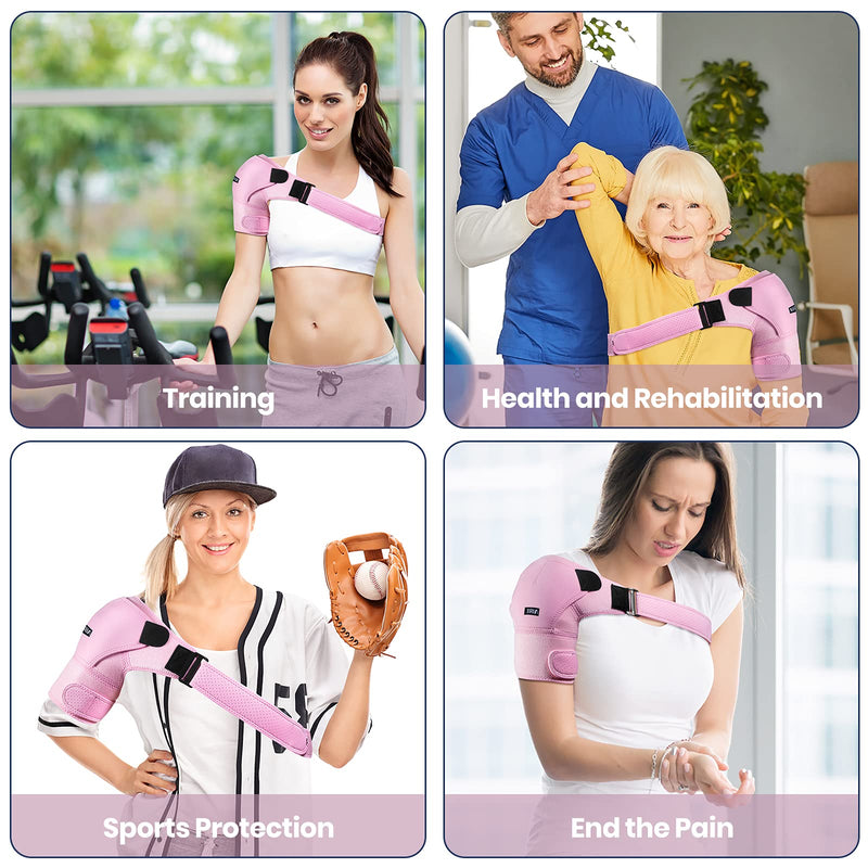 [Australia] - Shoulder Brace for Women and Men Recovery Shoulder. Adjustable Shoulder Support for Rotator Cuff, AC Joint Pain Relief, Shoulder Injuries. Perfect Fit Shoulder Compression Sleeve (One Size Regular) Pink 