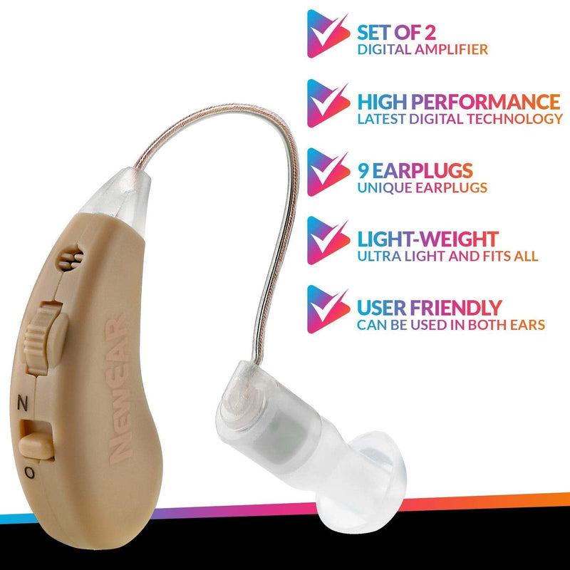 [Australia] - Digital Hearing Amplifier - (Pair of 2) Noise Cancelling with One Touch Volume Control, No Programming Required, Near-Invisible Behind The Ear, Upgraded 2019 Design & Rechargeable USB Dock by MEDca 