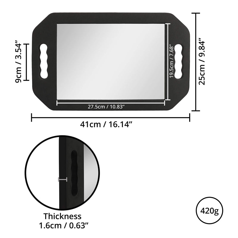 [Australia] - Kurtzy Lightweight Handheld Hairdressing Mirror - Black Foam Handle Mirror for Barbers, Salons and Beauticians - Double Handle Mirror - Viewing Mirror for Back of Head Haircuts 