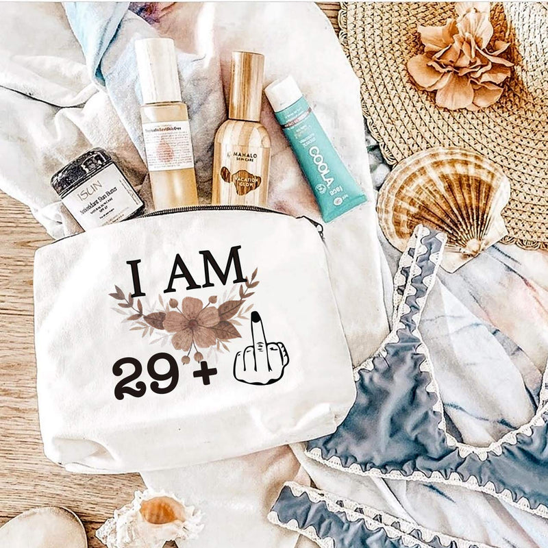 [Australia] - YouFangworkshop Funny Humorous I'm 29+1 Cotton Canvas Makeup Bag, 30th Birthday Travel Portable Makeup Pouch Birthday Present Ideas for Her Coworker Friend Sister 