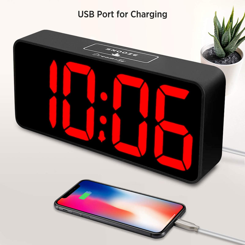 [Australia] - DreamSky Large Digital Alarm Clock Big Numbers for Seniors & Visually Impaired - 8.9 Inches Electric Clocks for Bedroom, Jumbo Display Fully Dimmable Brightness, USB Ports, Adjustable Alarm Volume Black Case + Red Digit 