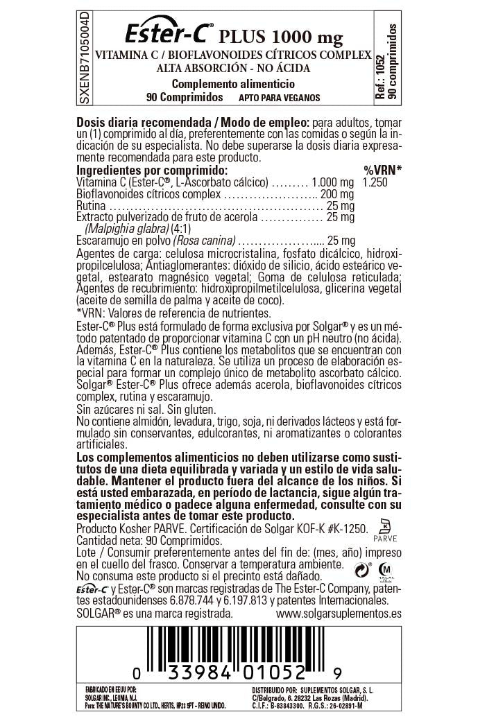 [Australia] - Solgar Ester-C Plus 1000 mg Vitamin C (Ascorbate Complex), 90 Tablets - Gentle On The Stomach & Non Acidic - Antioxidant & Immune System Support - Non GMO, Vegan, Gluten Free, Kosher - 90 Servings 90 Count (Pack of 1) 