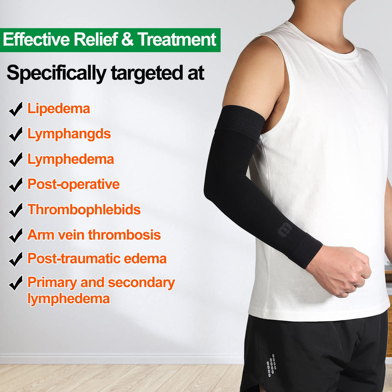 [Australia] - MGANG® Lymphedema Compression Arm Sleeve for Women Men, Opaque, 15-20 mmHg Compression Full Arm Support Without Silicone, Relieve Swelling, Edema, Post Surgery Recovery, Single Black XXL Black (15-20 Mmhg Without Silicone) XX-Large(Single) 