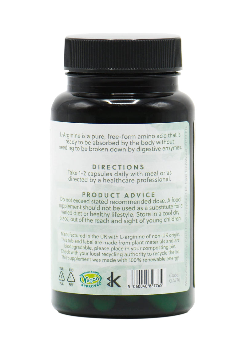 [Australia] - L-Arginine Capsules | 500mg L-Arginine per Capsule | Free Form Amino Acid | 60 Vegan Capsules | G&G Vitamins 