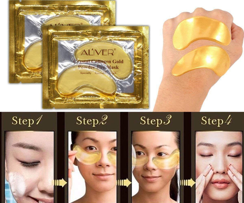 [Australia] - Premium Crystal 24K Gold Powder Gel Collagen Eye Mask 25 Pairs, Eye Treatment Masks for Women and Men, Moisturiser, Anti Aging, Anti Wrinkle, Remove Eye Bags, Dark Circles, Puffy Eyes A 