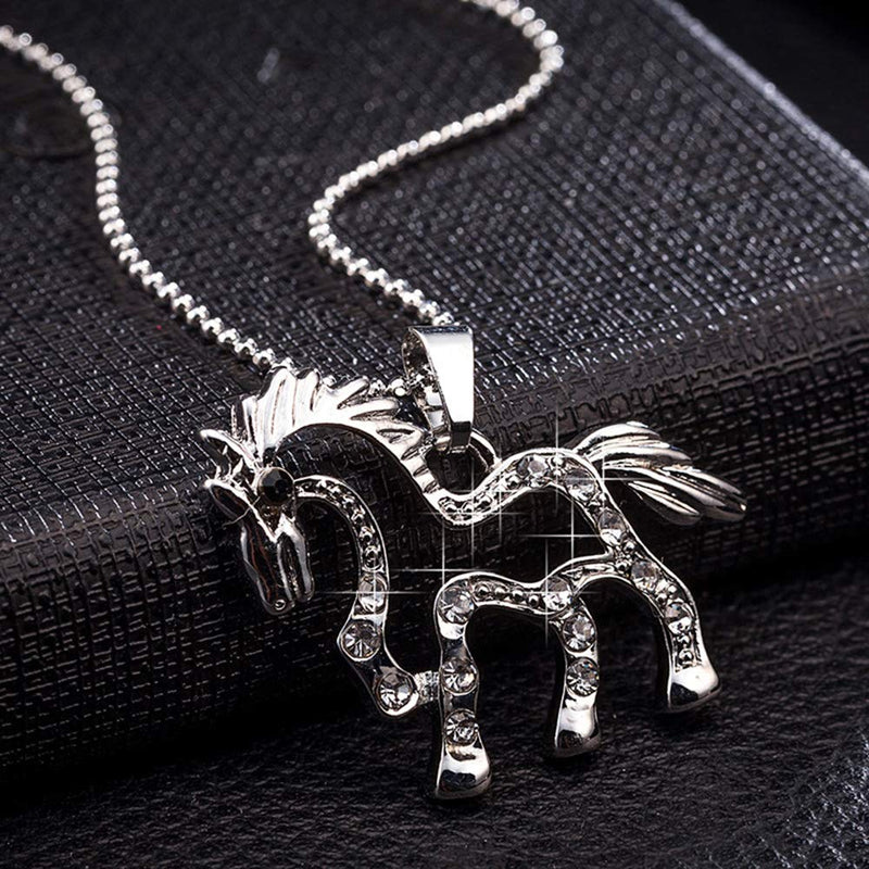 [Australia] - Charms Enamel Rainbow Horse Pendant Necklace with Earrings Jewelry Sets Silver 