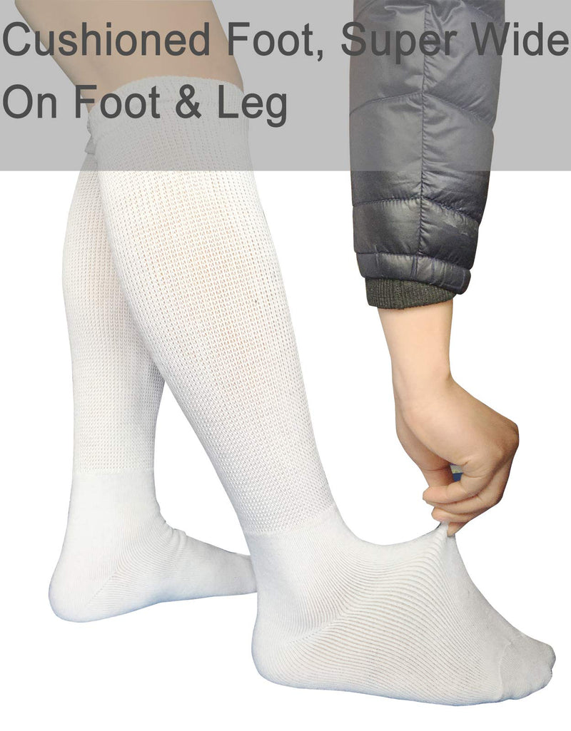 [Australia] - MOLAX Extra Width Diabetic Socks for Lymphedema, Bariatric Non Binding Knee High Sock for Swollen Edema Cast Feet Oversized Men&Women Legs,Over Calf Slouch Boot Socks 2 Pairs(WhiteKnee-Hi (2 Pairs)) White/Knee-hi (2 Pairs) 