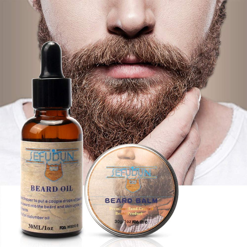 [Australia] - SEFUDUN 8-in-1 Beard Grooming Kit for Men,Beard soap+ soft brush +Beard brush+ Beard comb +Beard Balm Template comb+Beard oil + Beard shampoo+ gift bag 