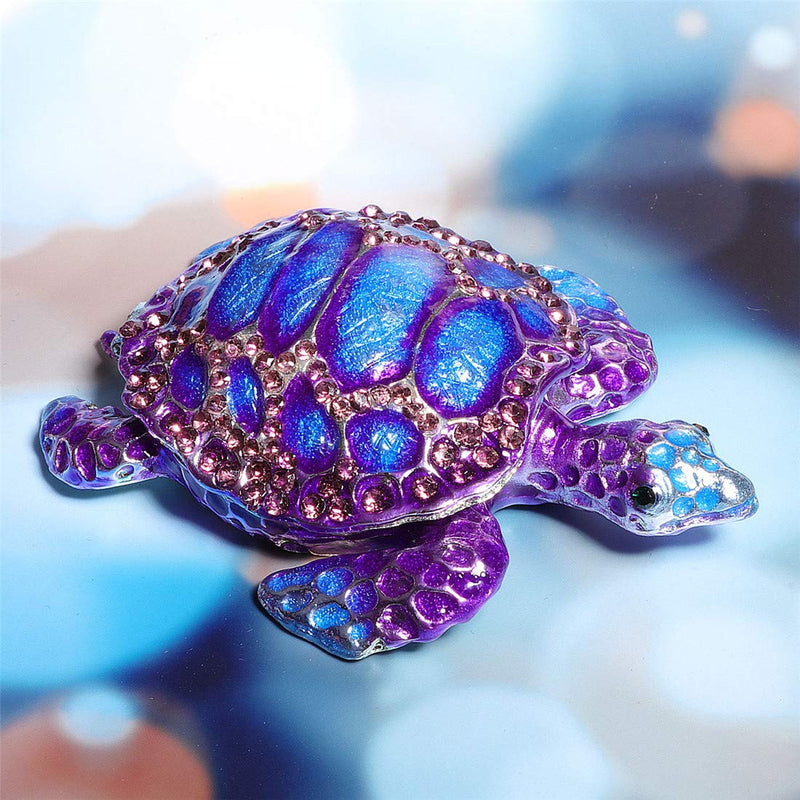 [Australia] - Waltz&F Purple Sea Turtle Figurine Collectible Hinged Trinket Box Bejeweled Hand-painted Ring Holder 