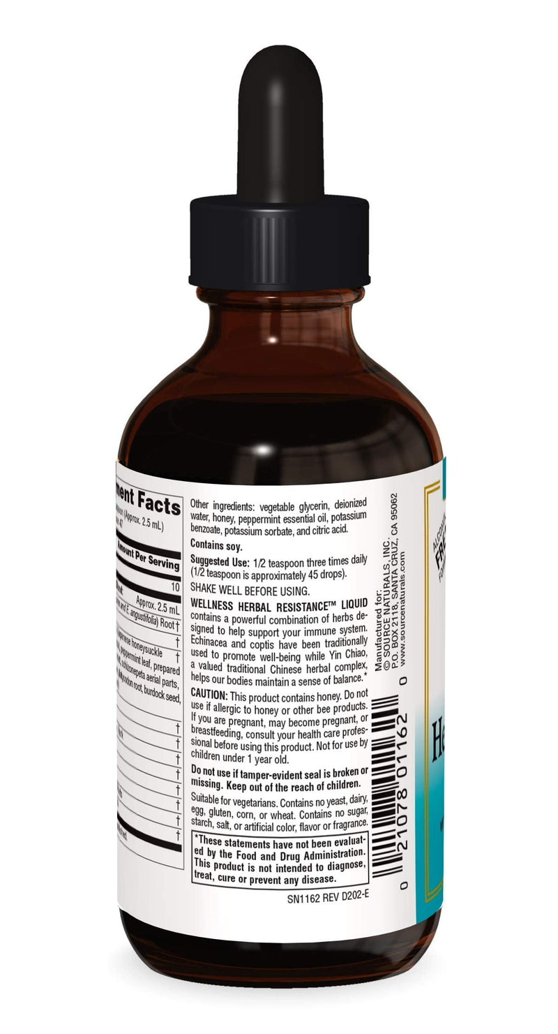 [Australia] - Source Naturals Wellness Herbal Resistance Liquid Formula with Echinacea, Coptis & Yin Chiao Immune Support - 4 Fluid oz 4 Fl Oz (Pack of 1) 