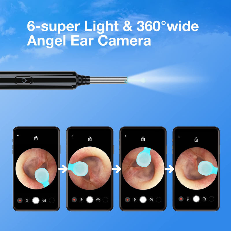 [Australia] - Ear Wax Removal with Camera, Earwax Remover Tool, 1296P FHD Wireless Ear Otoscope with 6 LED Lights, 6 Ear Spoon & 6 Traditional Tools Ear Wax Removal Kit for iPhone, iPad & Android Smart Phone Black 