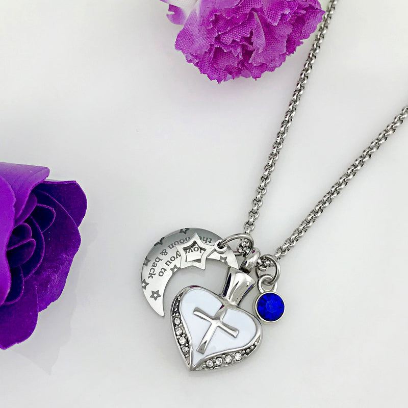 [Australia] - YOUFENG Urn Necklaces for Ashes I Love You to The Moon and Back Cross Necklace Birthstone CZ Keepsake Pendant September birthstone urn 