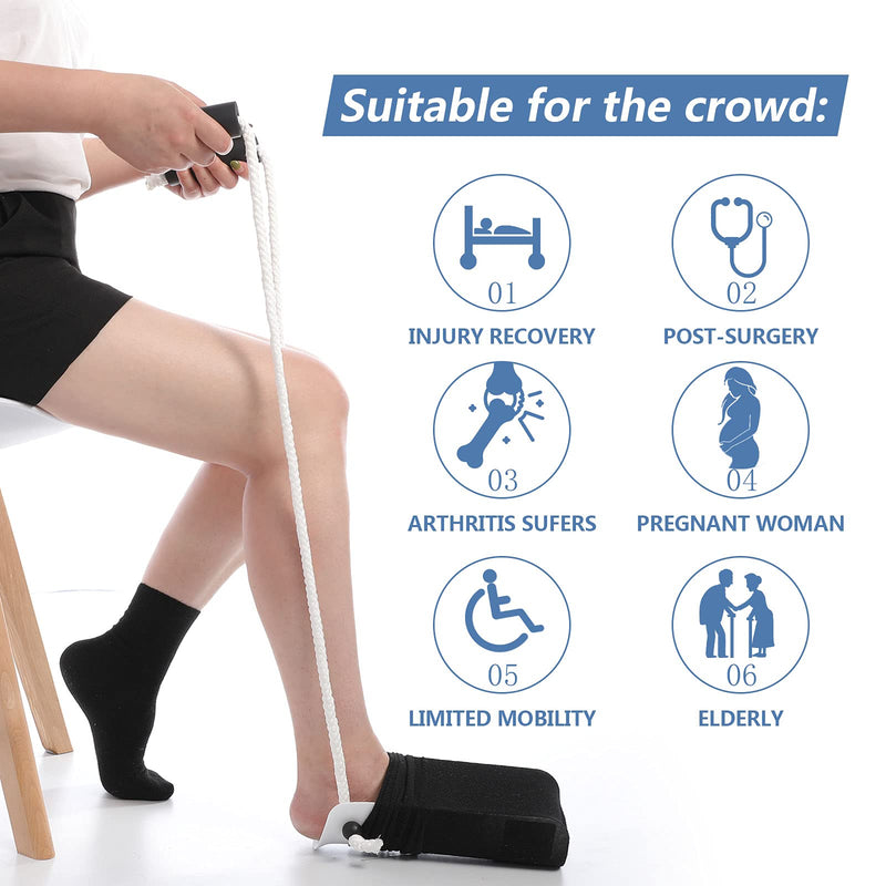 [Australia] - Sock Aid Tool and Pants Assist for Elderly, Disabled,Pregnant, Diabetics-Fanwer Easy On Stocking Slider with Foam Grip 33 inch Cord Puller, White, One Size 
