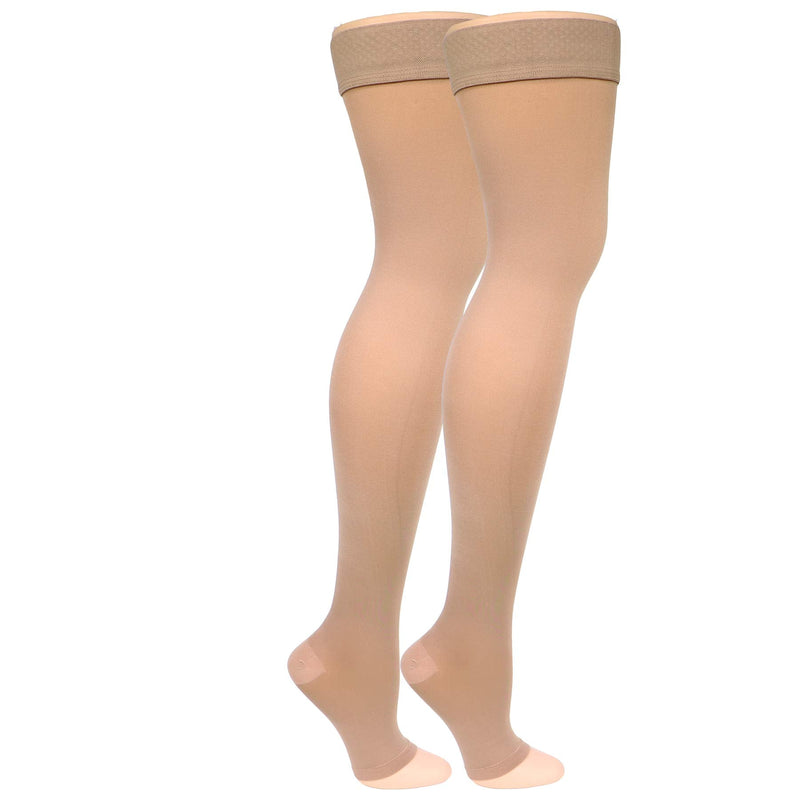 [Australia] - Truform Women's Compression Stockings, 20-30 mmHg, Thigh High Length, Open Toe, Opaque, Beige, Medium Beige (Open Toe) Medium (20-30 mmHg) 