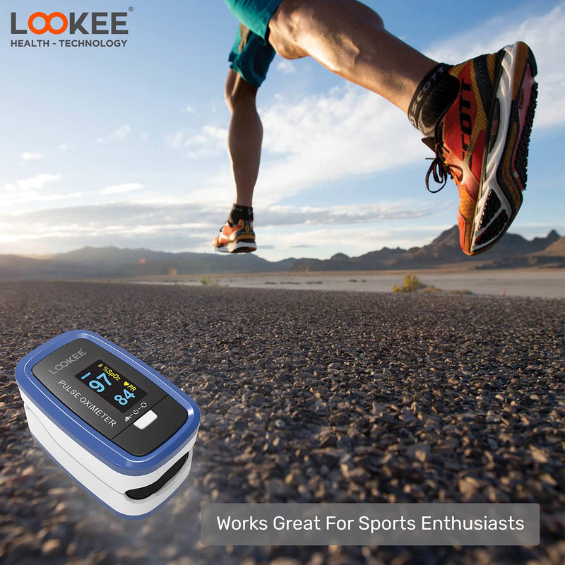 [Australia] - LOOKEE LK50D1A Deluxe Fingertip Pulse Oximeter | Finger SpO2 Blood Oxygen Saturation Monitor with Auto Rotate OLED Display, Plethysmograph Waveform and Pulse Graph | Batteries and Lanyard Included 