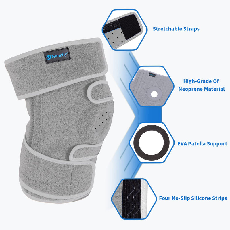 [Australia] - Nvorliy Plus Size Adjustable Knee Brace - Lengthened and Widened Design, Extra Large Open Patella Knee Support for Running, Sports, Arthritis, ACL, LCL, MCL, Pain Relief, Fit Women & Men (XL/2XL, Grey) XL/2XL 