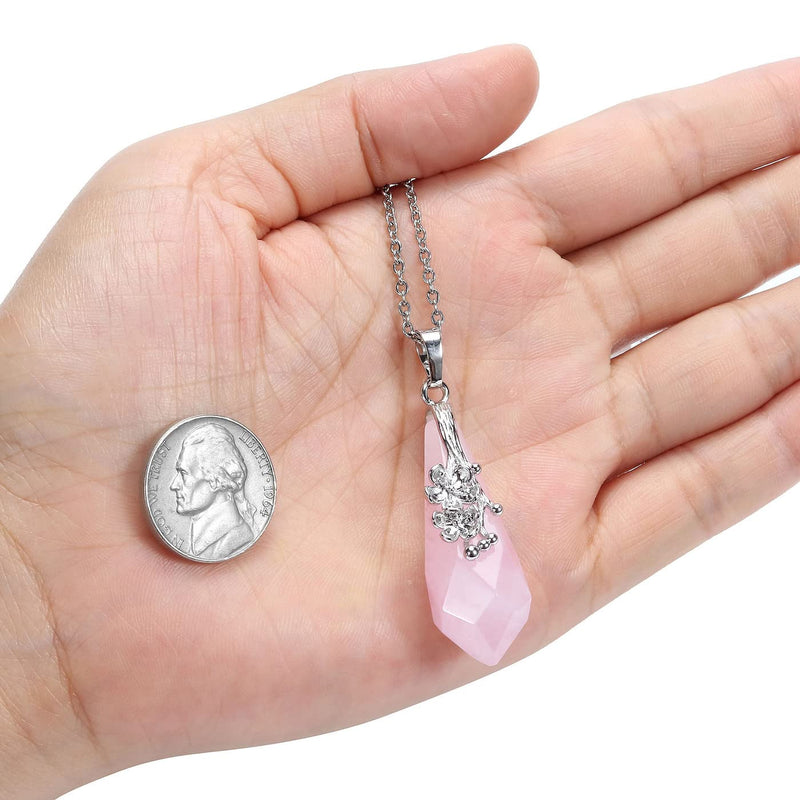 [Australia] - JOVIVI Rose Quartz Healing Crystal Stone Necklace Women Flower Wrap Natural Gemstone Crystal Facted Pointed Reiki Chakra Pendant Necklace Jewellery Gift 